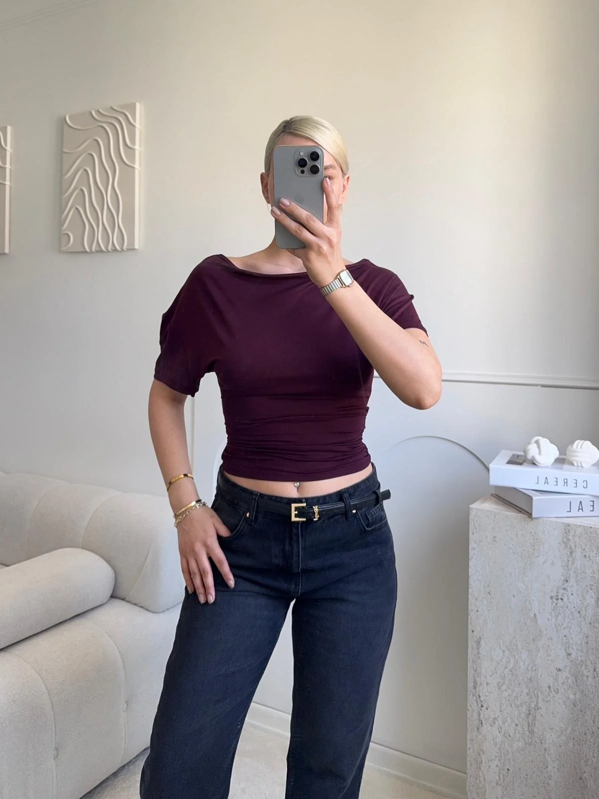 Kayık Yaka Bluz - BORDO