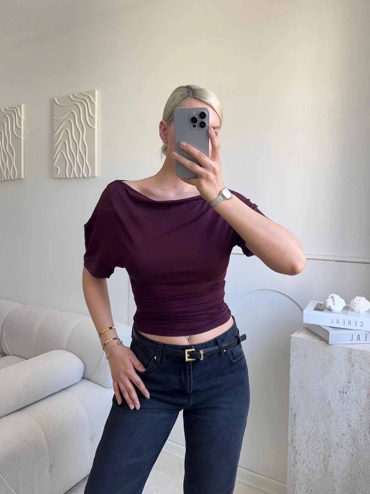 Kayık Yaka Bluz - BORDO