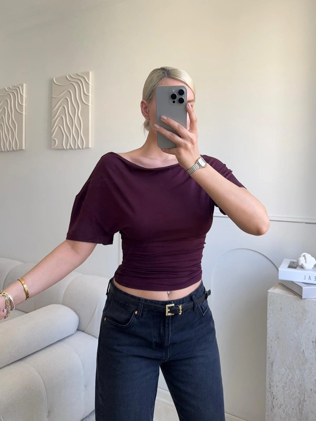 Kayık Yaka Bluz - BORDO