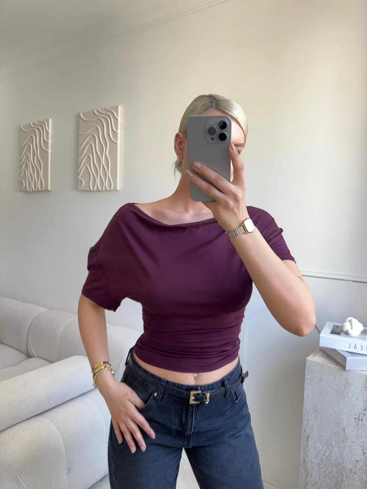 Kayık Yaka Bluz - BORDO