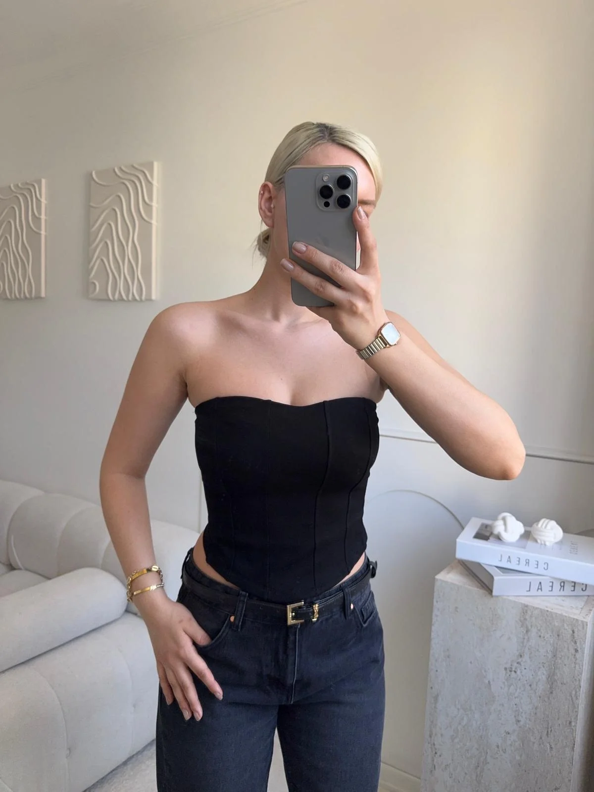 Biyeli Straplez Crop - SİYAH