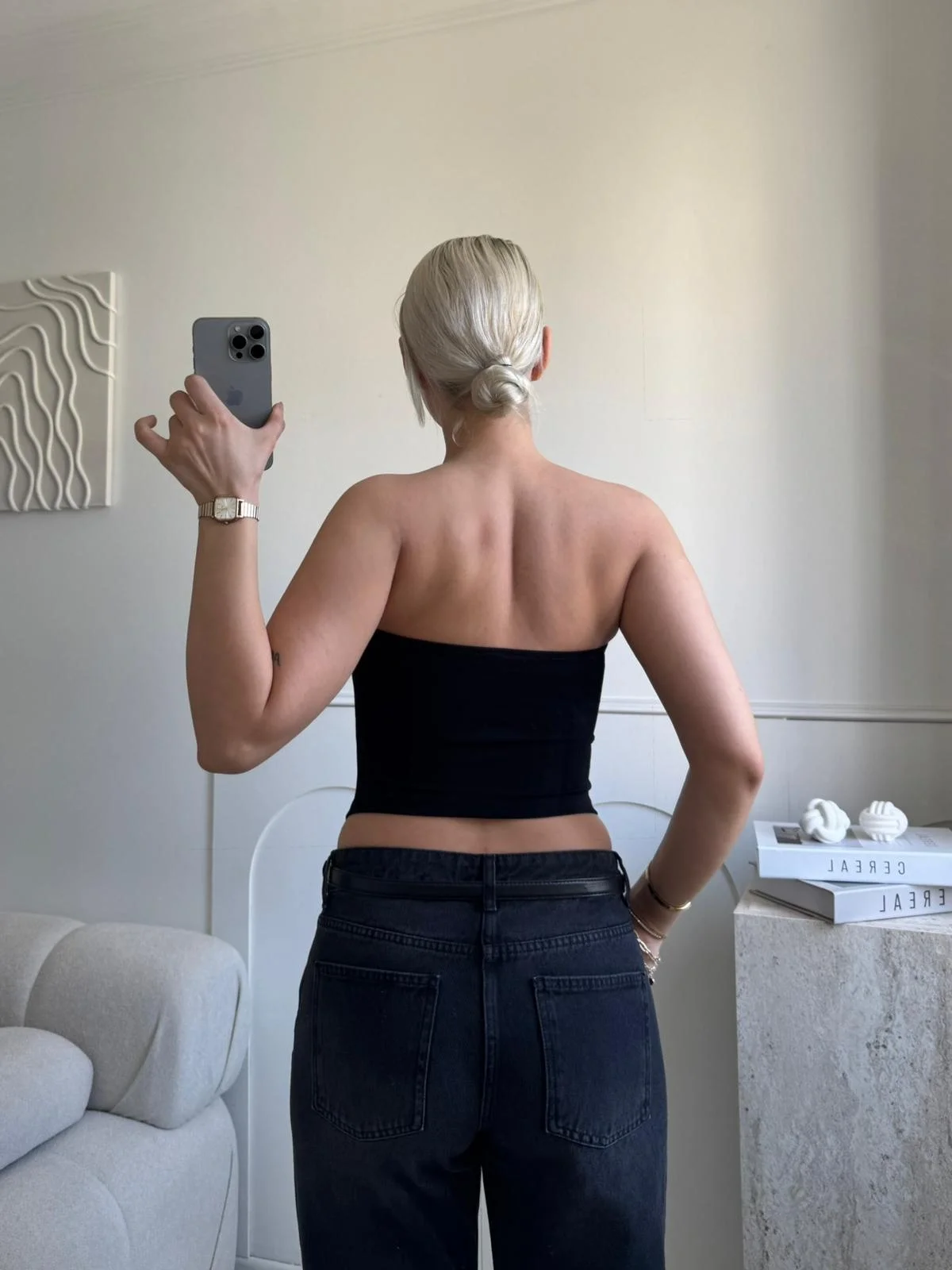 Biyeli Straplez Crop - SİYAH