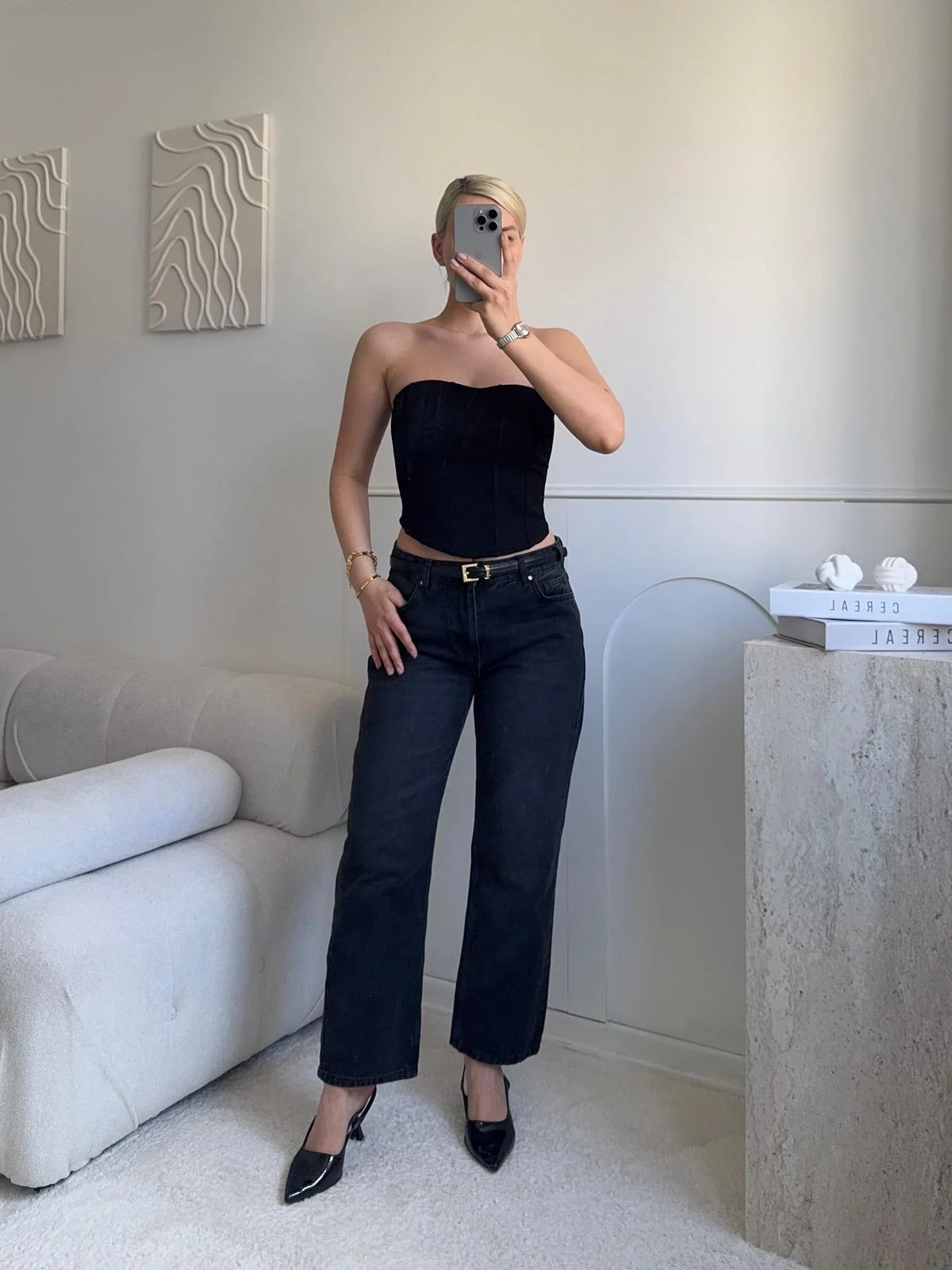 Biyeli Straplez Crop - SİYAH