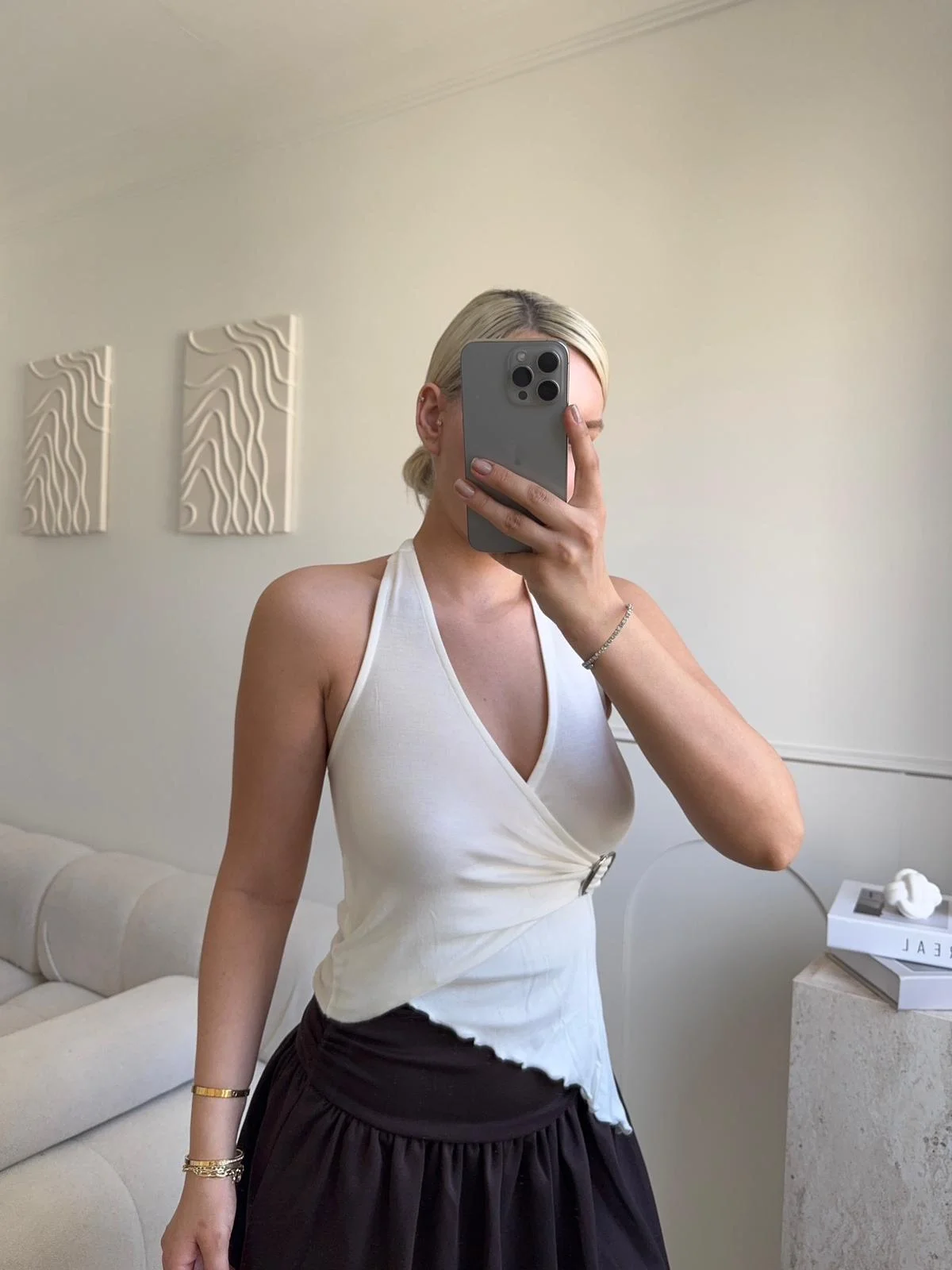 Kruvaze Tokalı Crop - BEYAZ