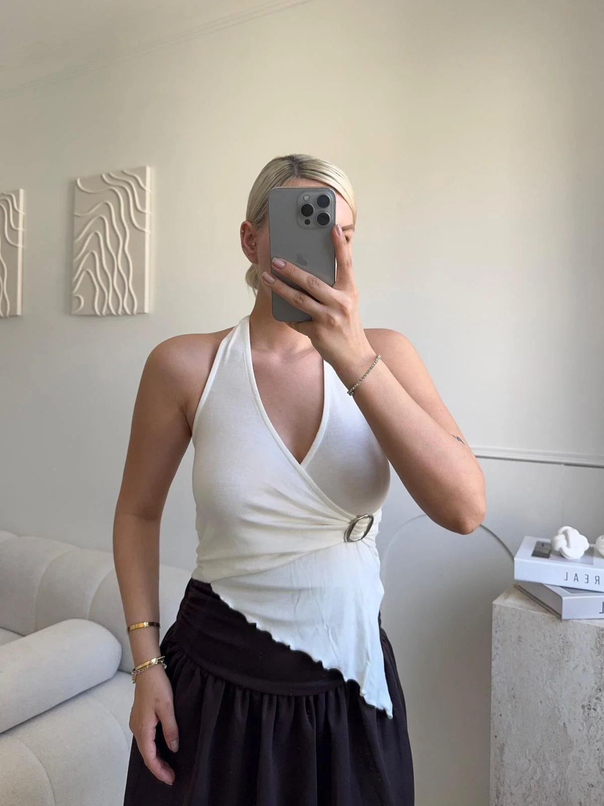 Kruvaze Tokalı Crop - BEYAZ