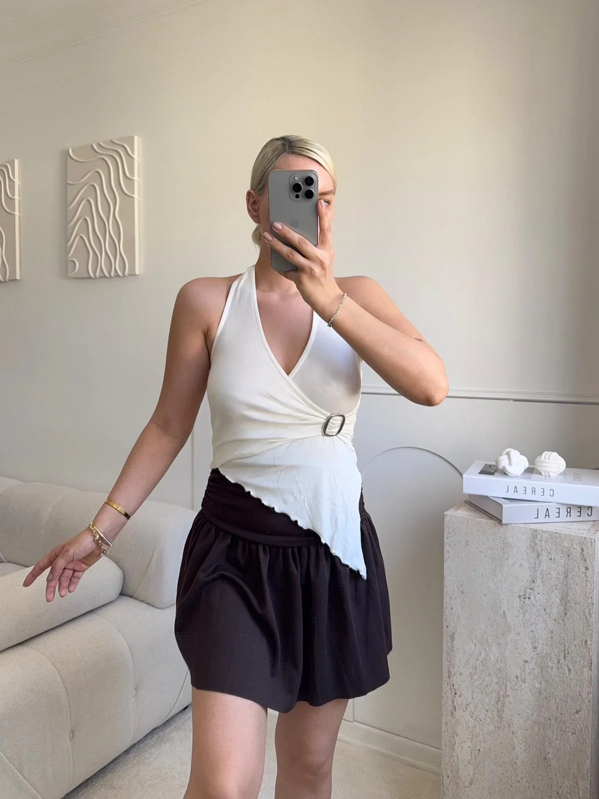 Kruvaze Tokalı Crop - BEYAZ