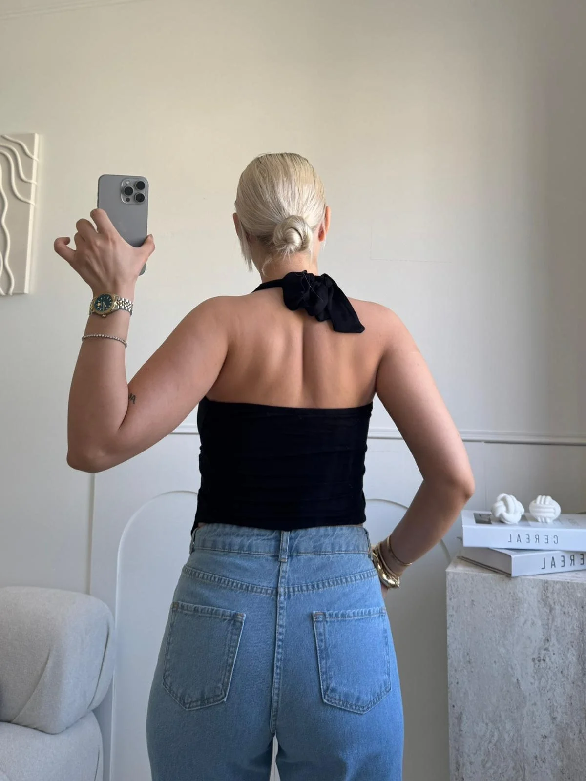 Kruvaze Tokalı Crop - SİYAH