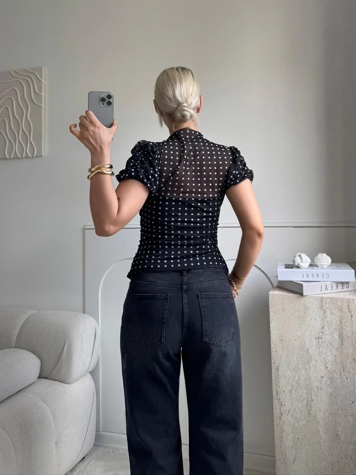 Puantiyeli Karpuz Kol Bluz - SİYAH