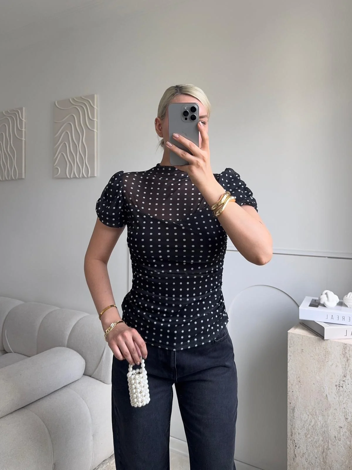 Puantiyeli Karpuz Kol Bluz - SİYAH