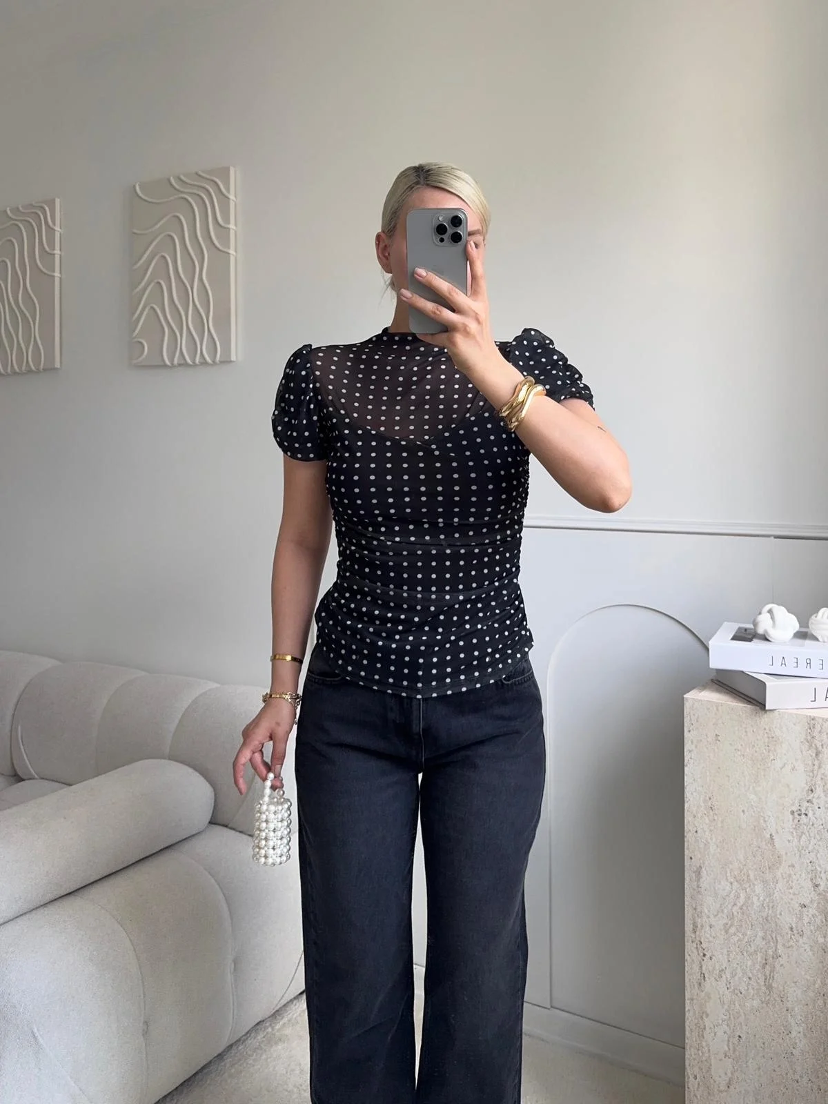 Puantiyeli Karpuz Kol Bluz - SİYAH