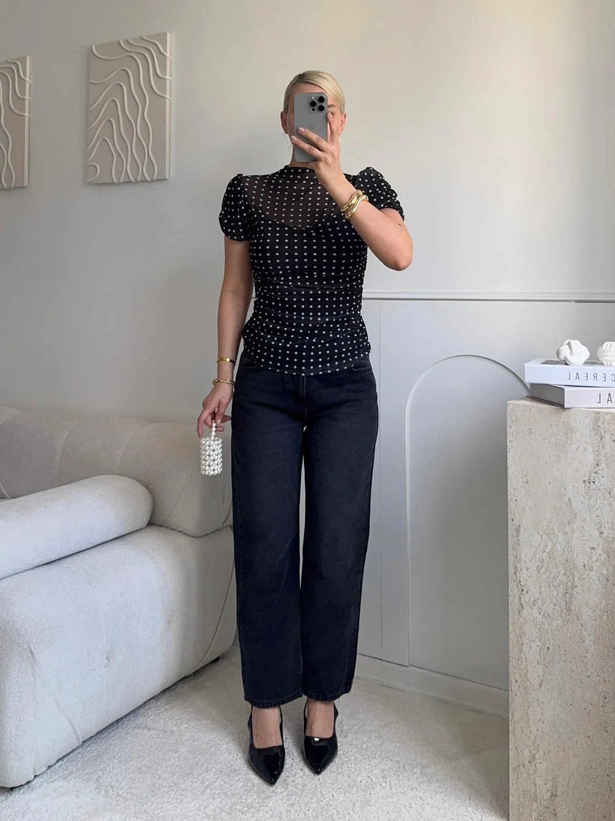 Puantiyeli Karpuz Kol Bluz - SİYAH