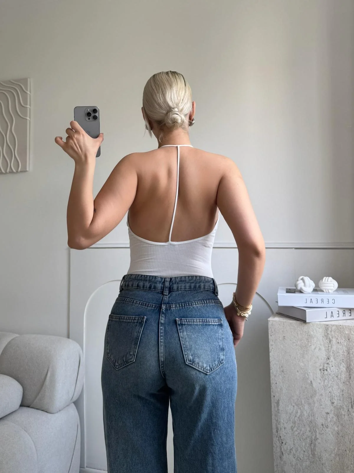 Sırt Dekolte Bodysuit - BEYAZ