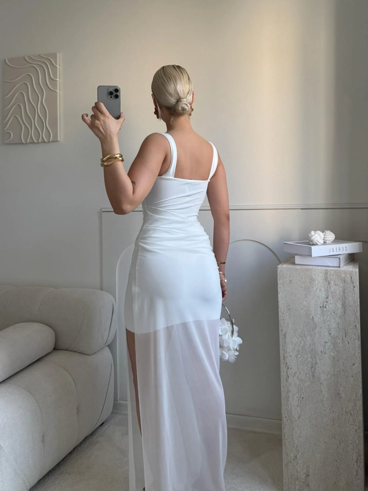 Bel Korse Eteği Tül Elbise - BEYAZ