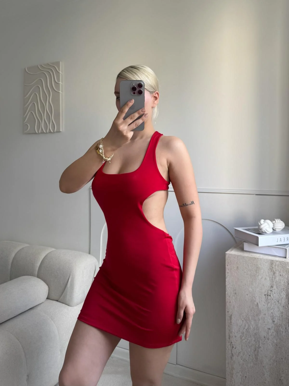 Sırt Dekolte Tasarım Elbise - KIRMIZI
