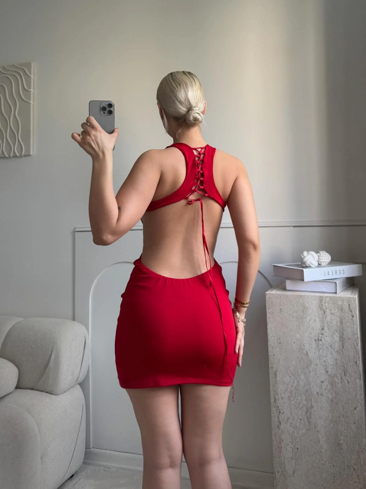 Sırt Dekolte Tasarım Elbise - KIRMIZI