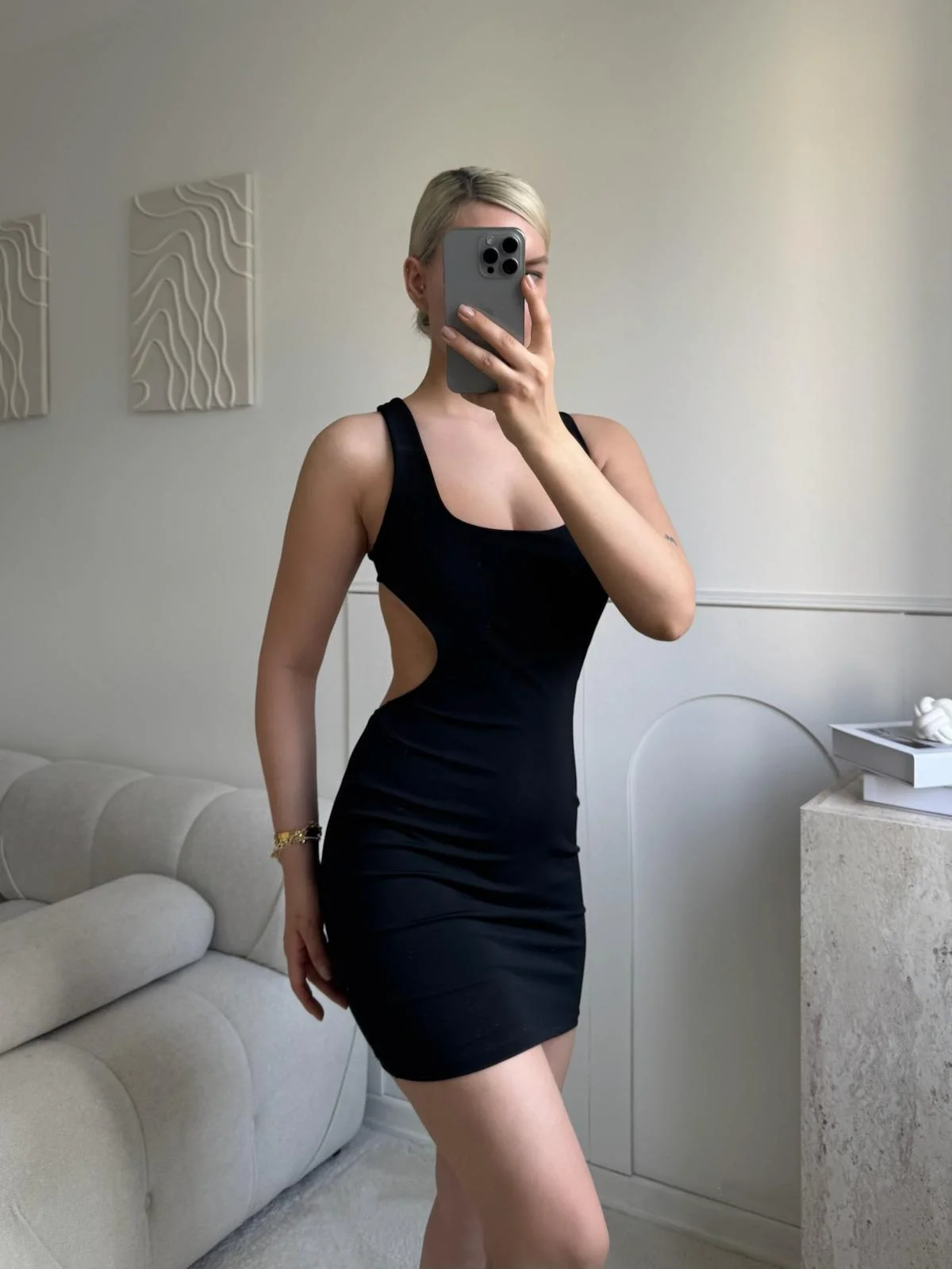 Sırt Dekolte Tasarım Elbise - SİYAH