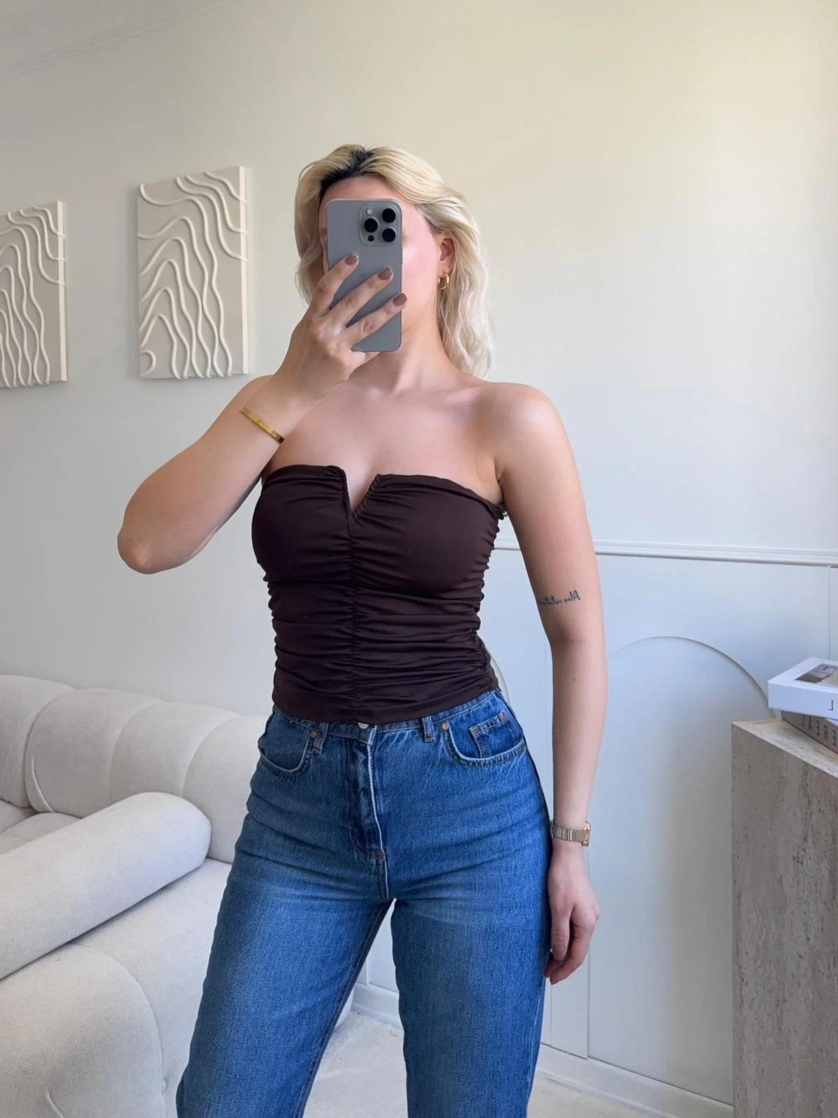 V Yaka Büstiyer Crop - KAHVE