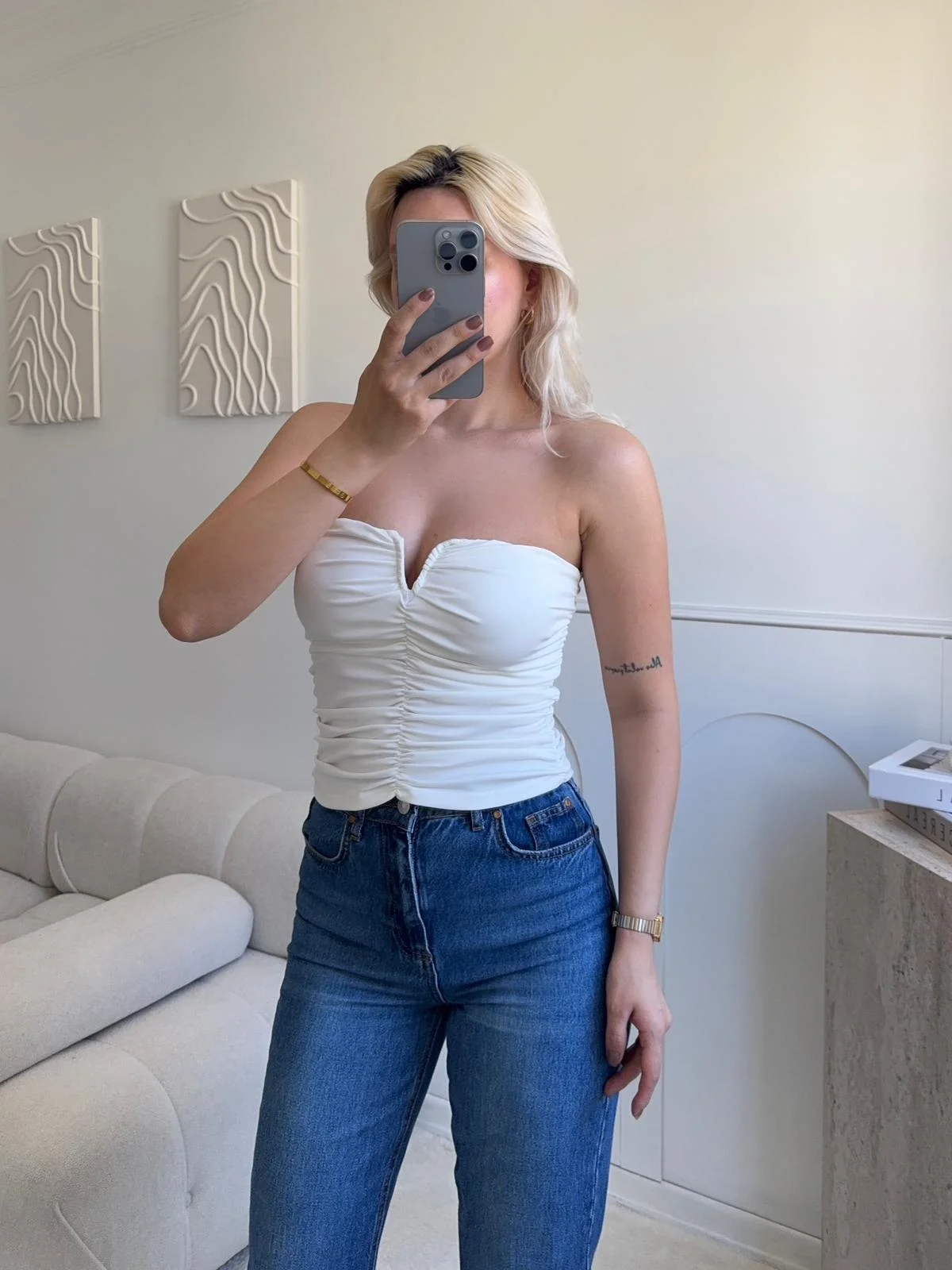 V Yaka Büstiyer Crop - BEYAZ