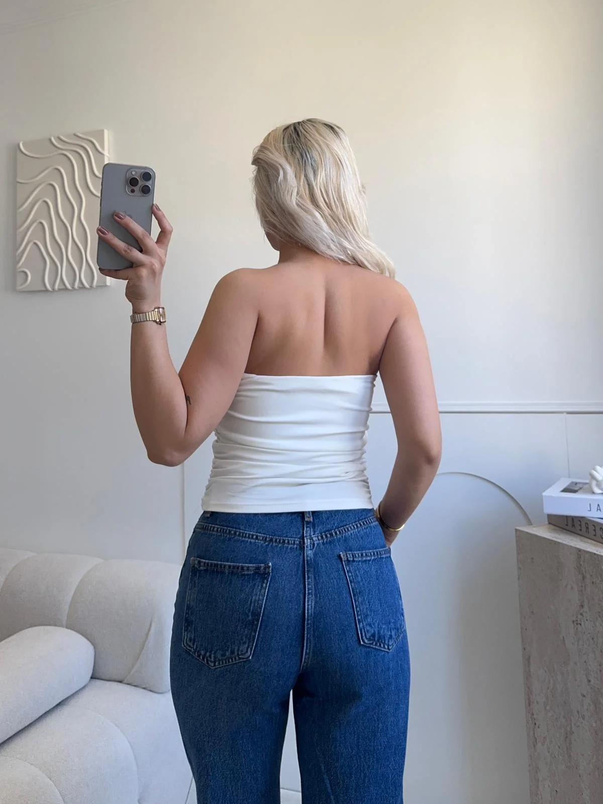 V Yaka Büstiyer Crop - BEYAZ