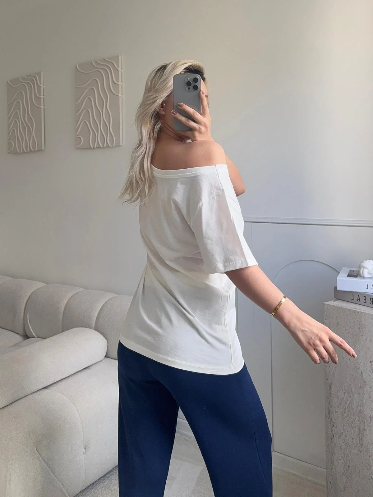 Kayık Yaka Mershi Tshirt - BEYAZ