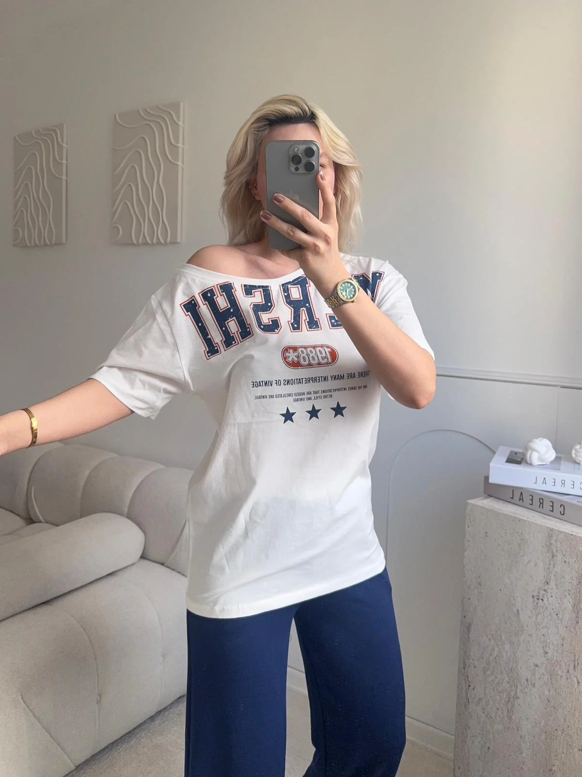 Kayık Yaka Mershi Tshirt - BEYAZ