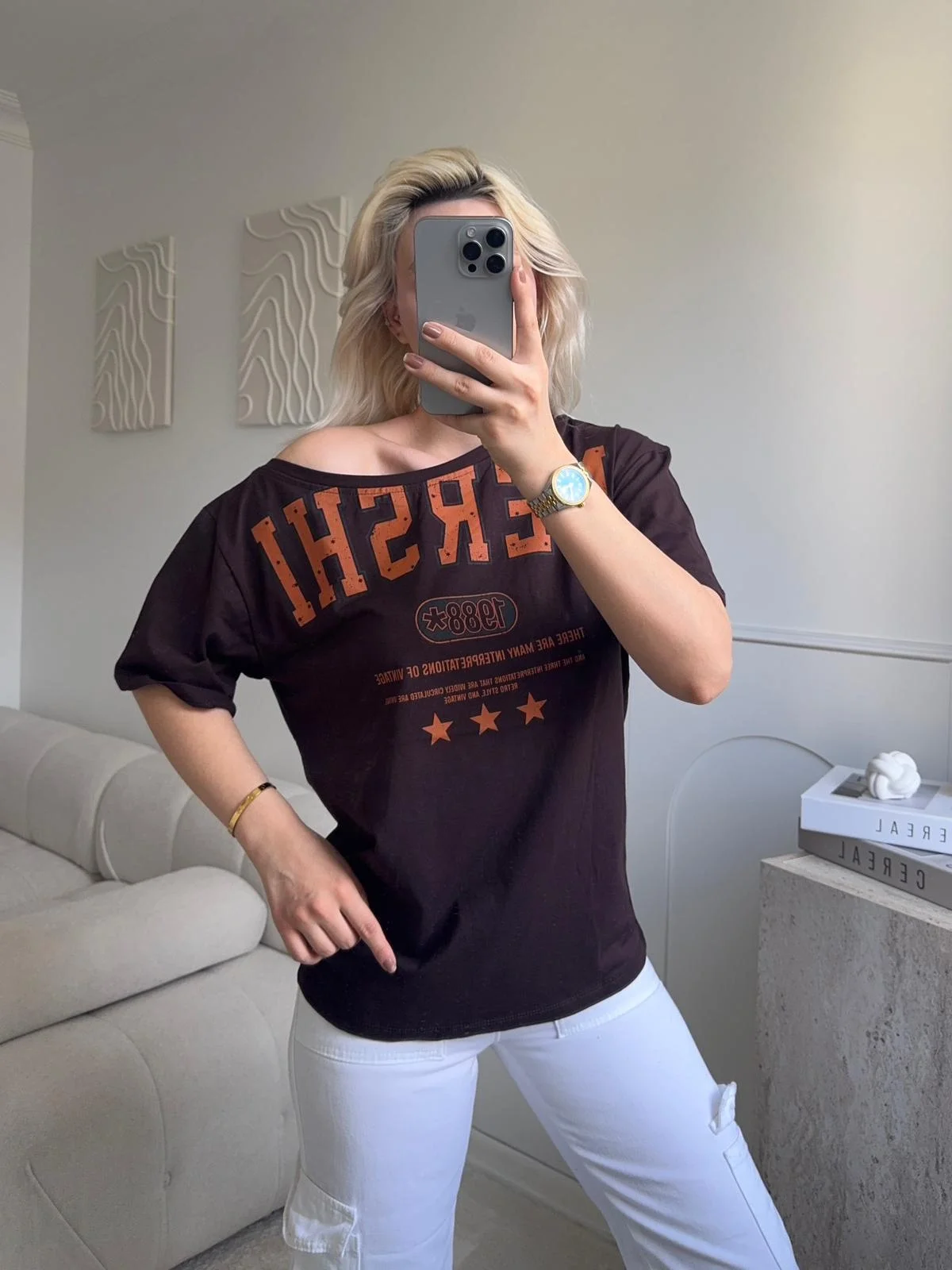 Kayık Yaka Mershi Tshirt - KAHVE