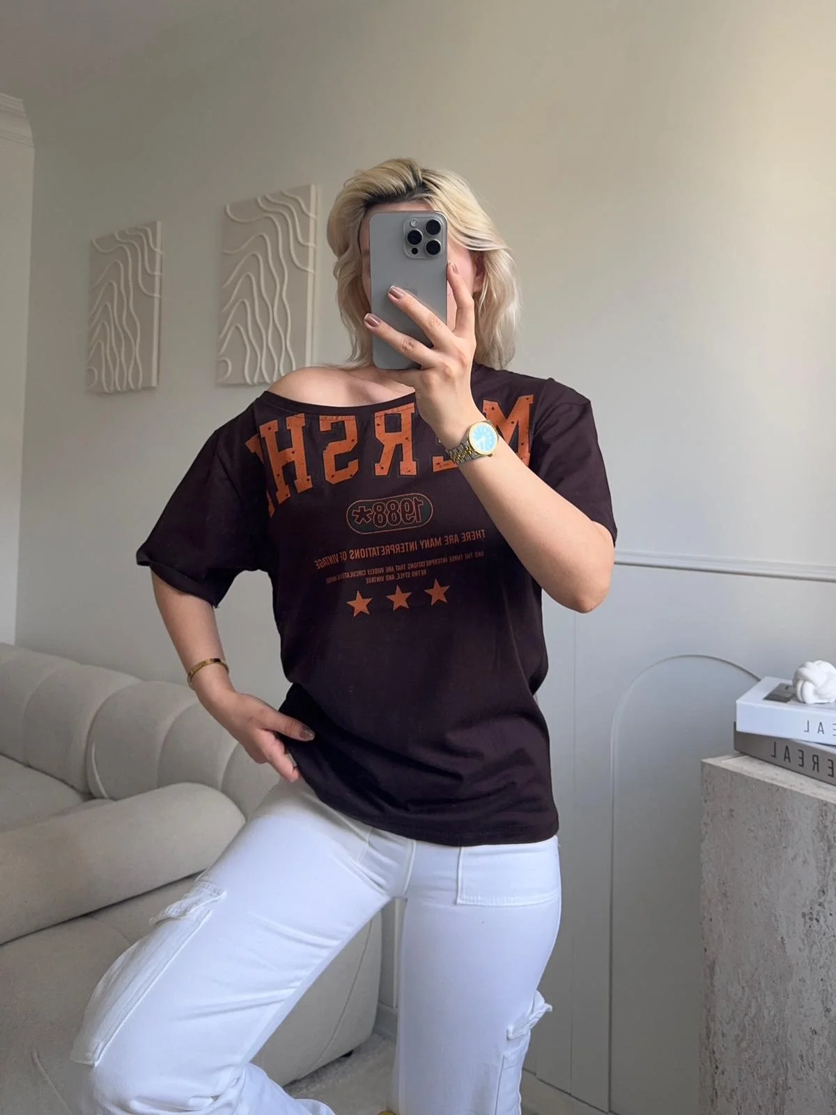 Kayık Yaka Mershi Tshirt - KAHVE