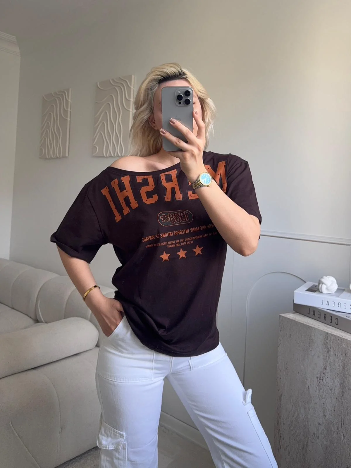 Kayık Yaka Mershi Tshirt - KAHVE