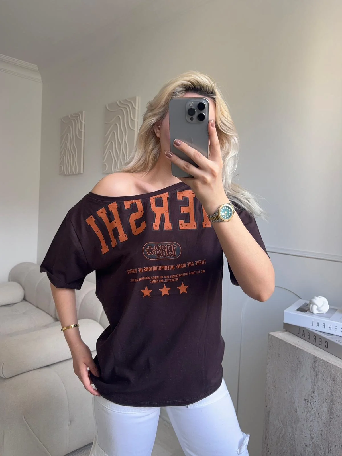 Kayık Yaka Mershi Tshirt - KAHVE
