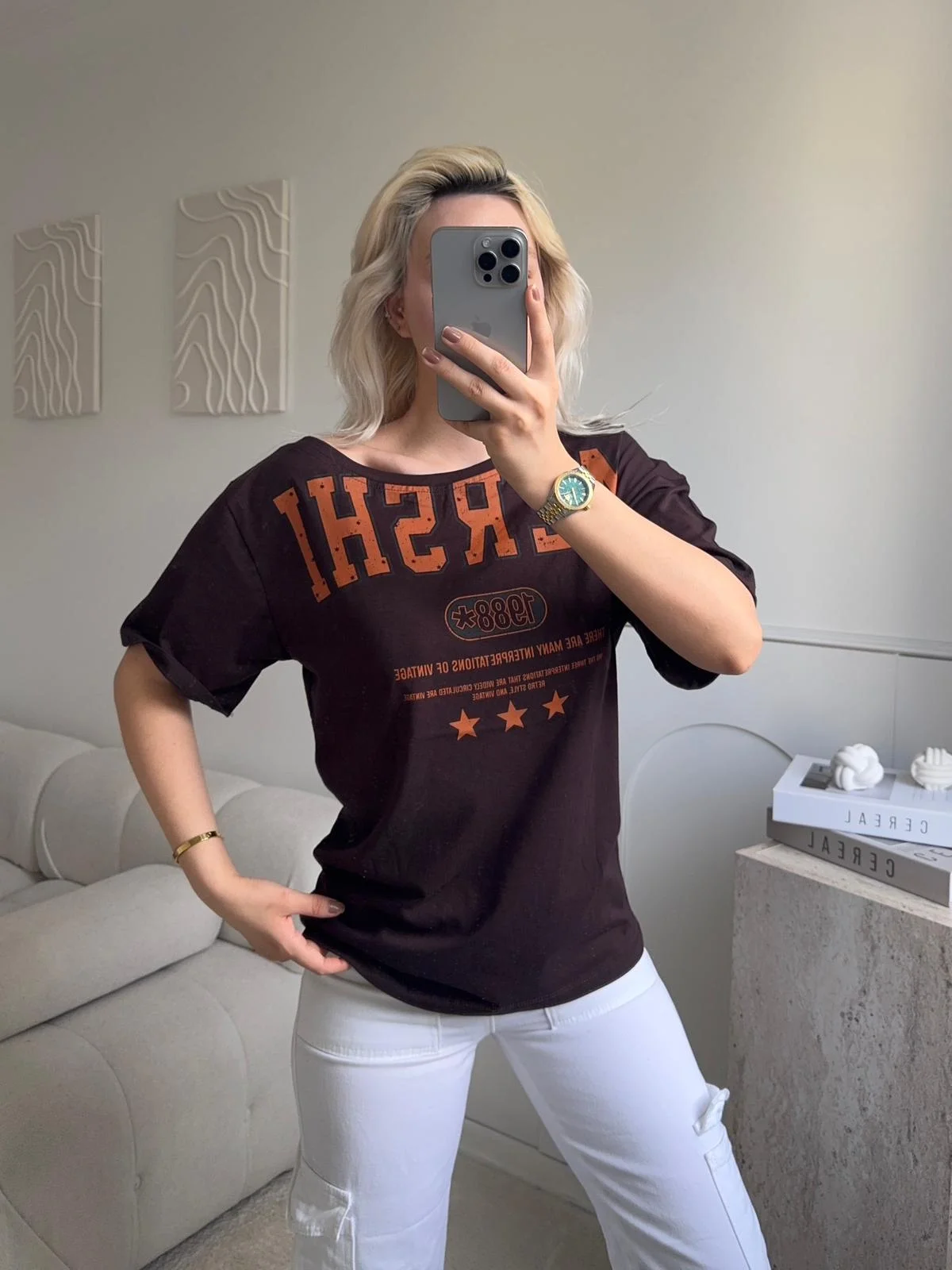 Kayık Yaka Mershi Tshirt - KAHVE