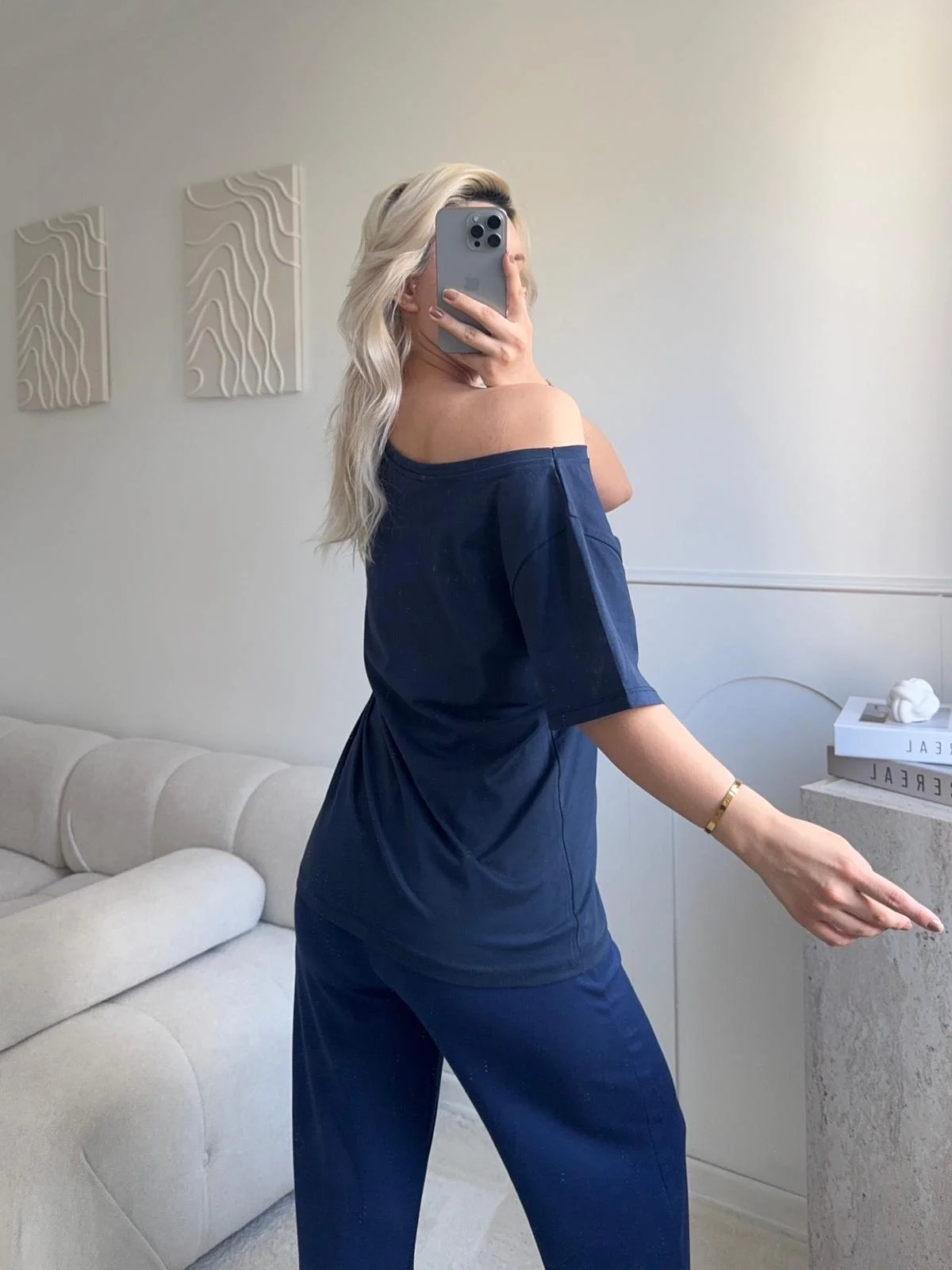Kayık Yaka Mershi Tshirt - LACİVERT