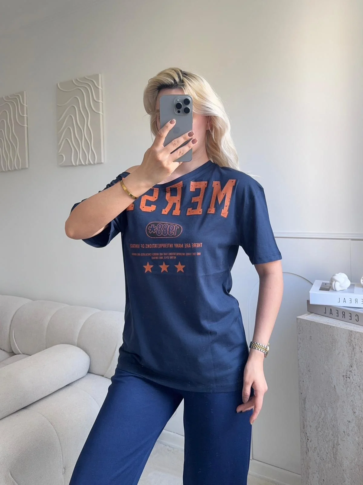 Kayık Yaka Mershi Tshirt - LACİVERT