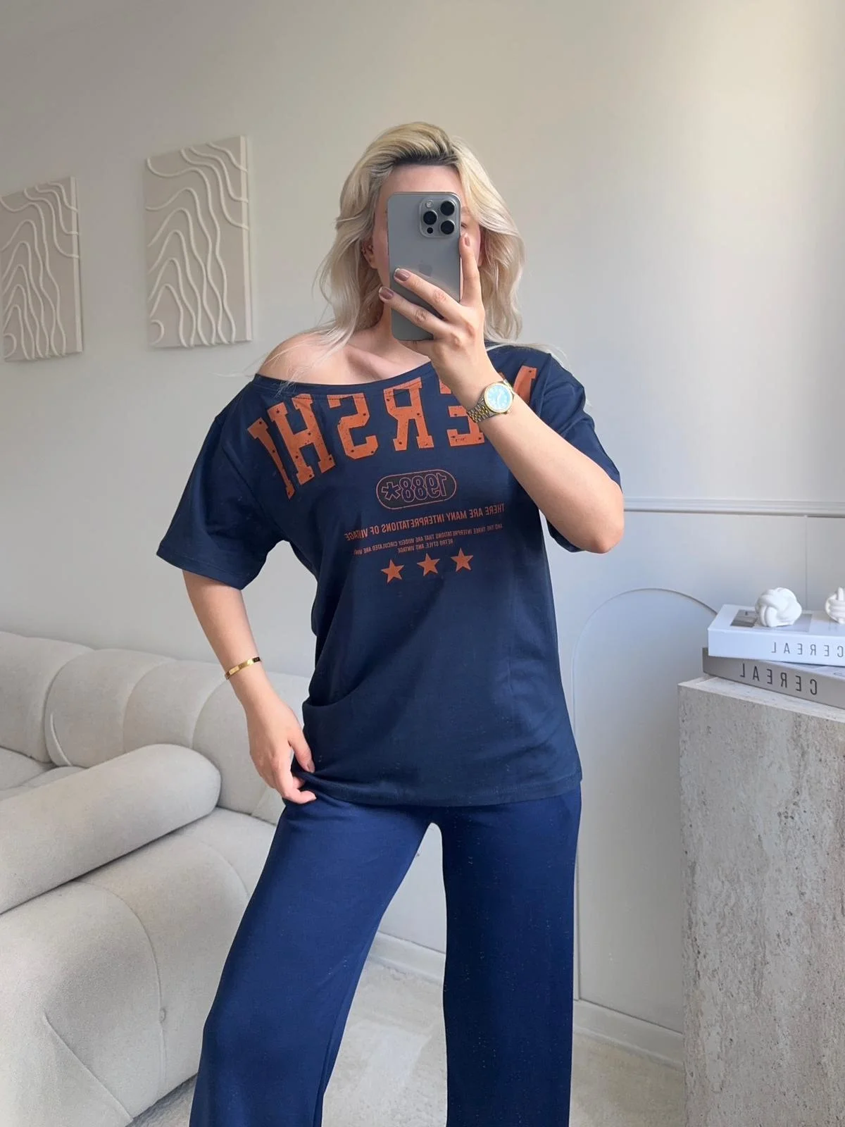 Kayık Yaka Mershi Tshirt - LACİVERT