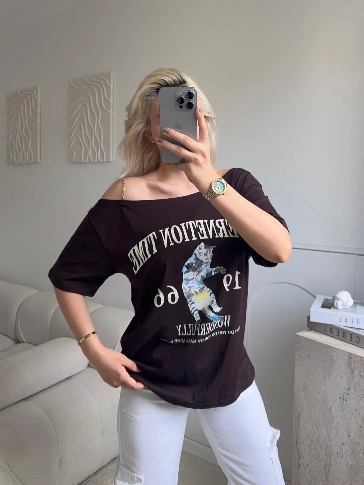 Düşük Omuz Oversize Tshirt - KAHVE
