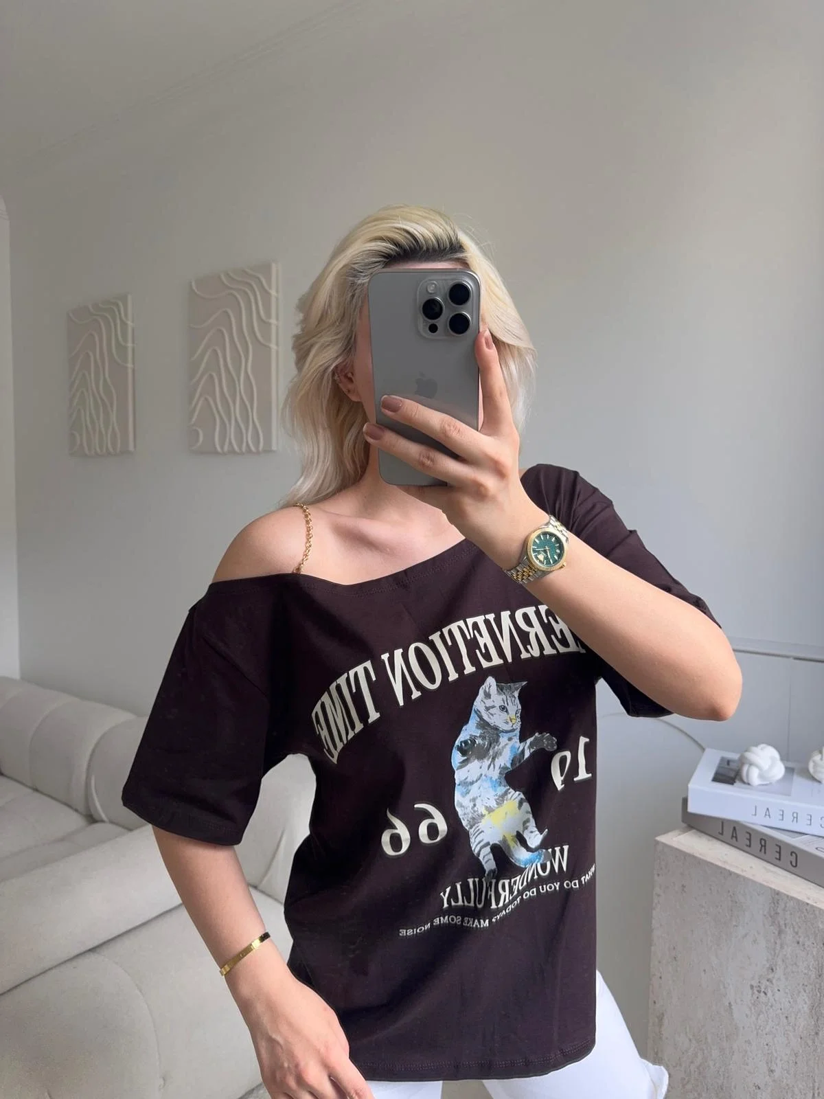 Düşük Omuz Oversize Tshirt - KAHVE