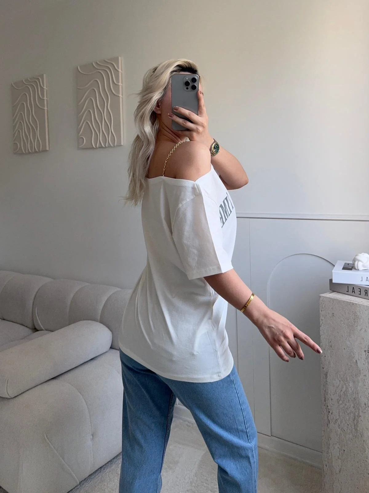 Düşük Omuz Oversize Tshirt - BEYAZ