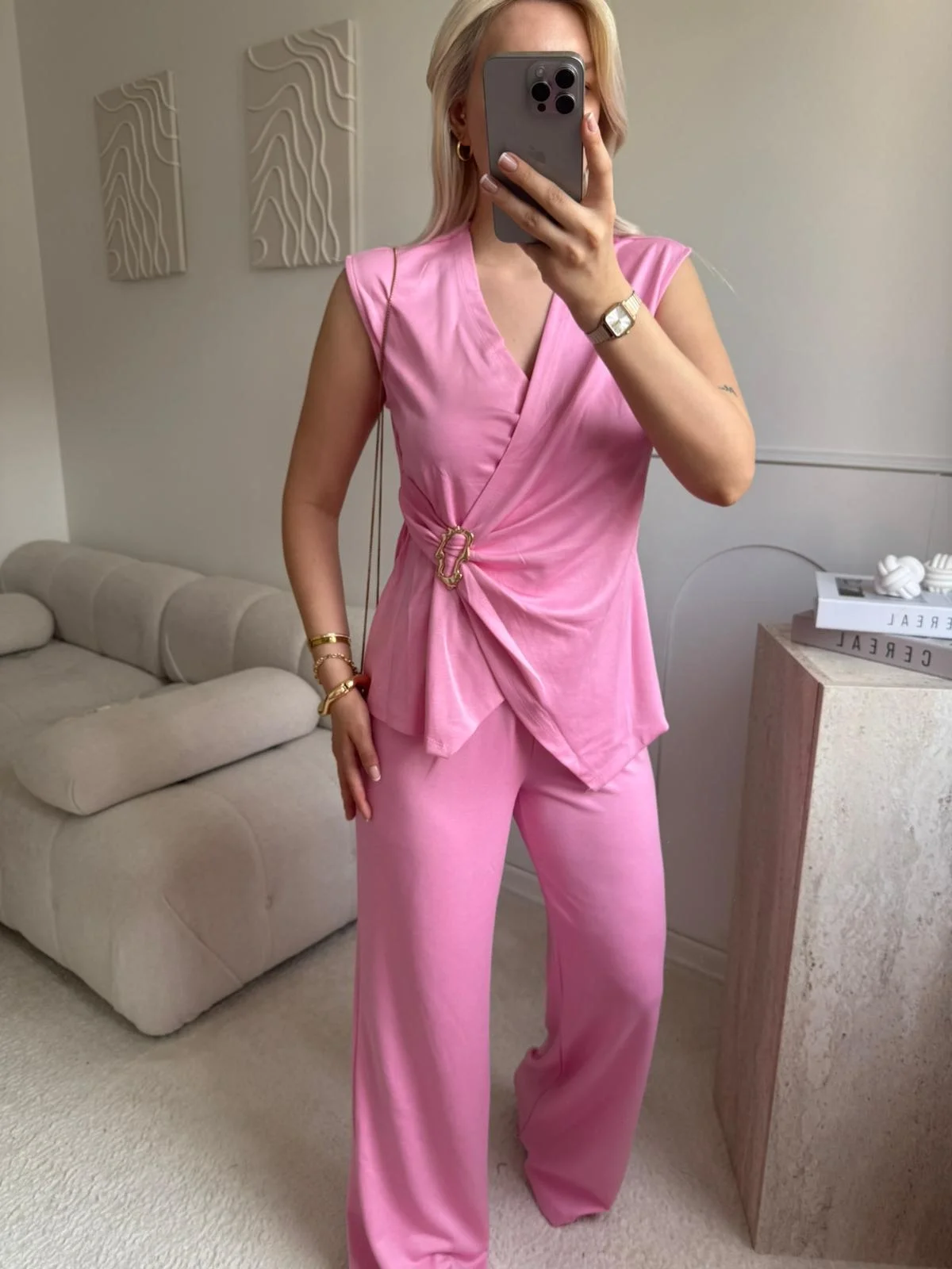 Kruvaze Tokalı Modal İkili Takım - PEMBE