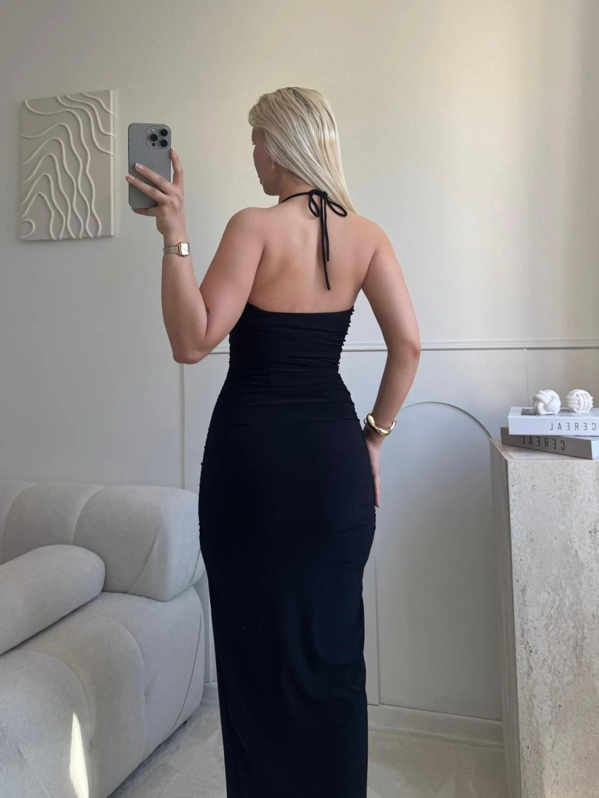 Halter Aksesuar Maxi Elbise - SİYAH