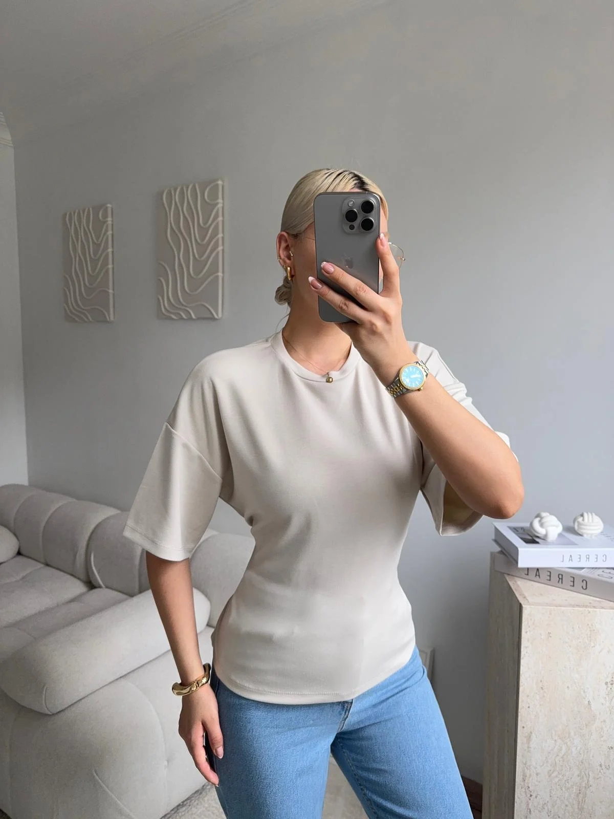 Arkası Bağcıklı Bluz - BEJ