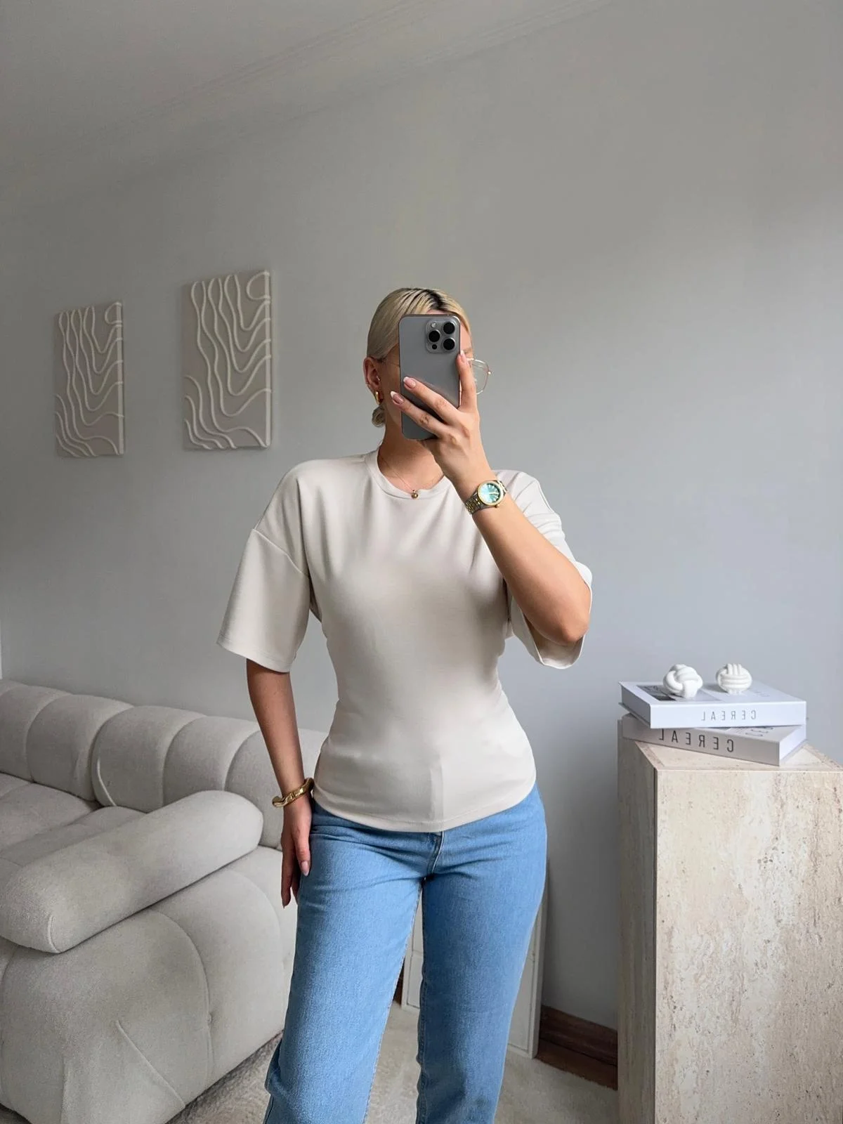 Arkası Bağcıklı Bluz - BEJ