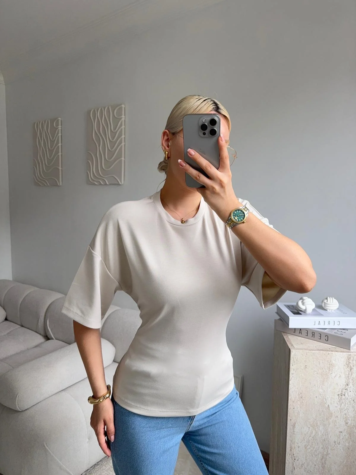 Arkası Bağcıklı Bluz - BEJ