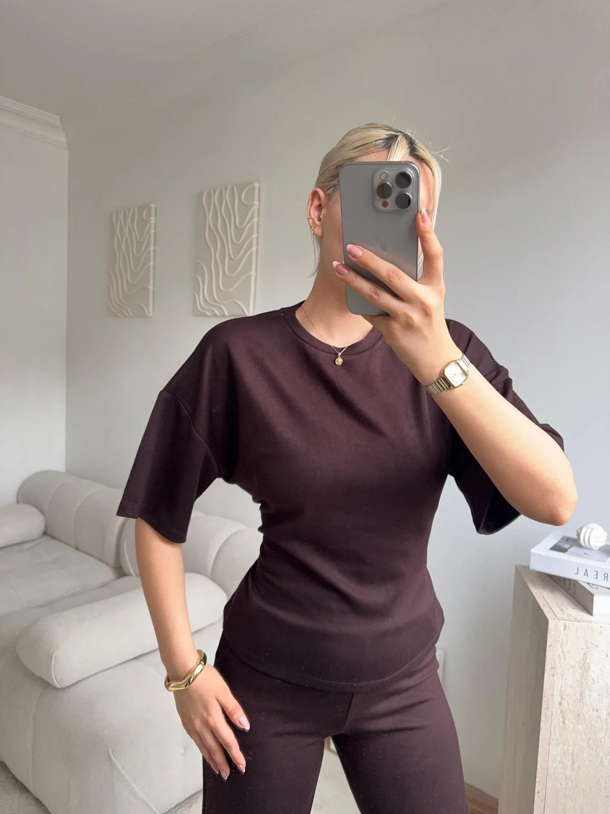 Arkası Bağcıklı Bluz - KAHVE