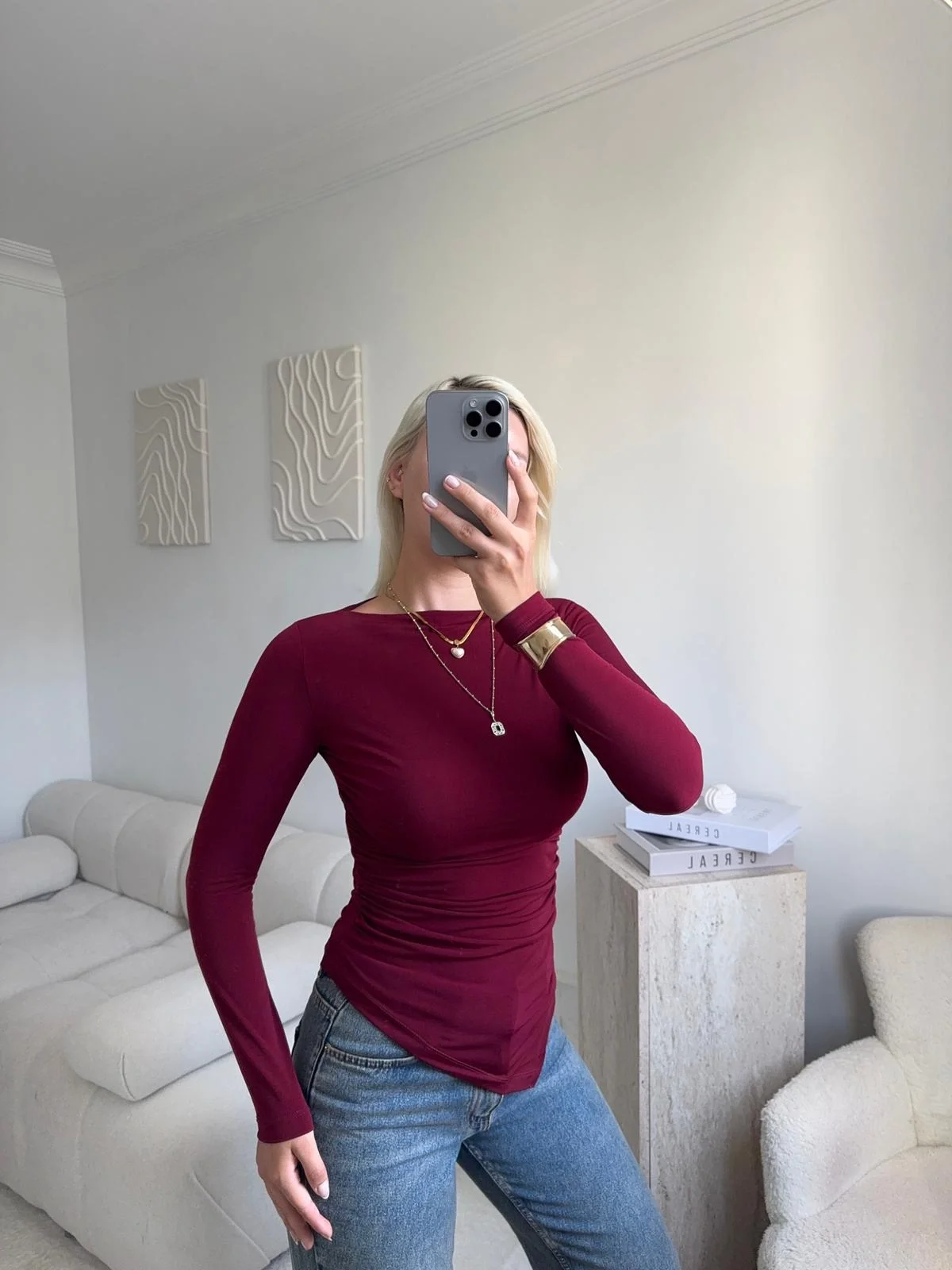 Asimetrik Yan Lastik Bluz - BORDO