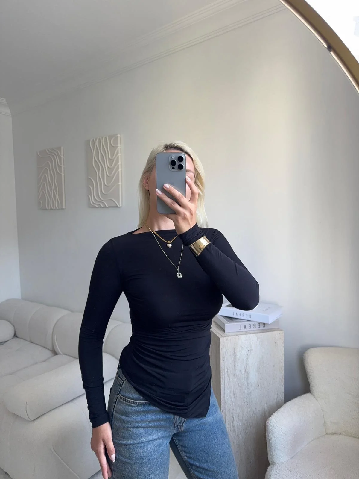 Asimetrik Yan Lastik Bluz - SİYAH