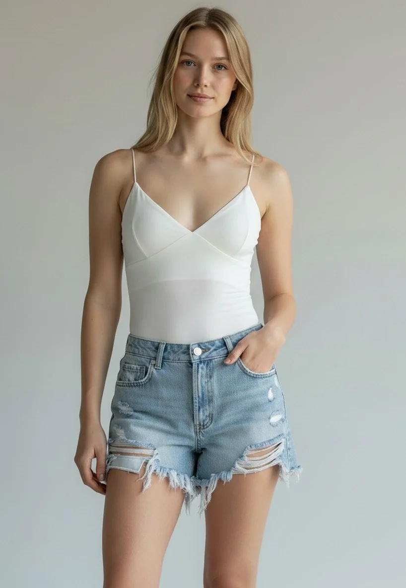 Askılı Biyeli Bodysuit - BEYAZ
