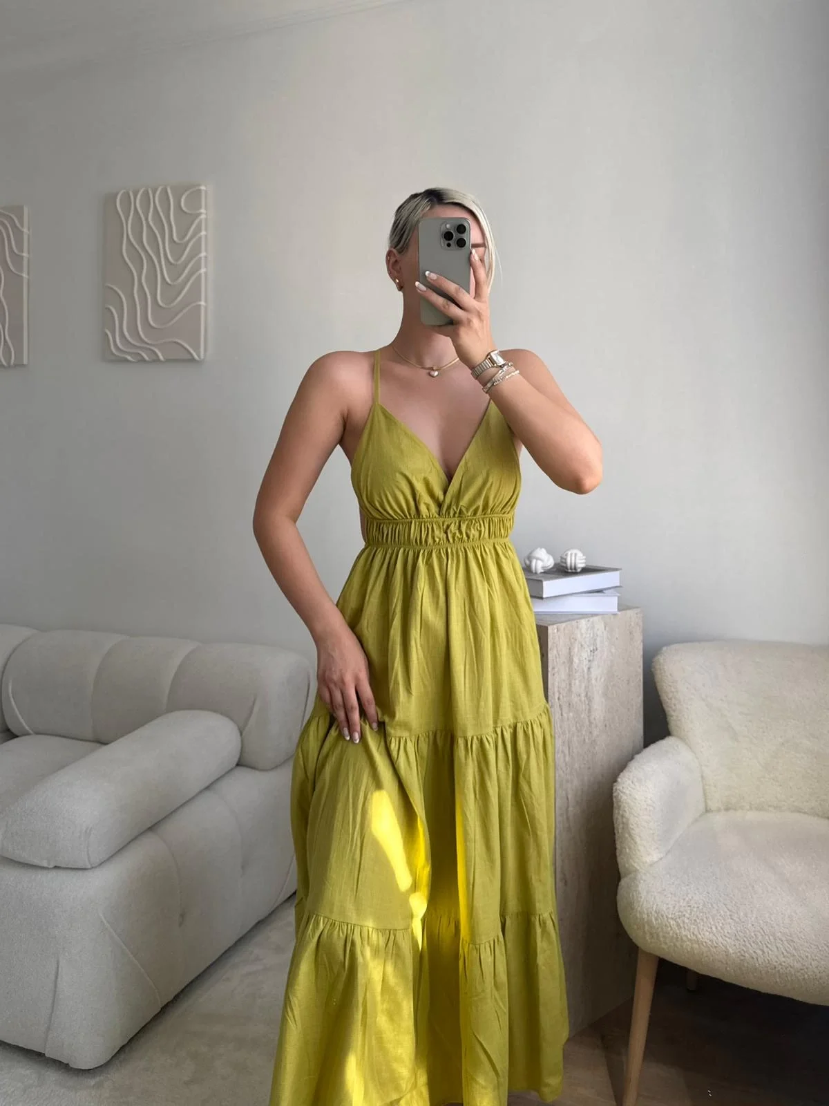 Askılı Sırt Çapraz Salaş Elbise - HARDAL