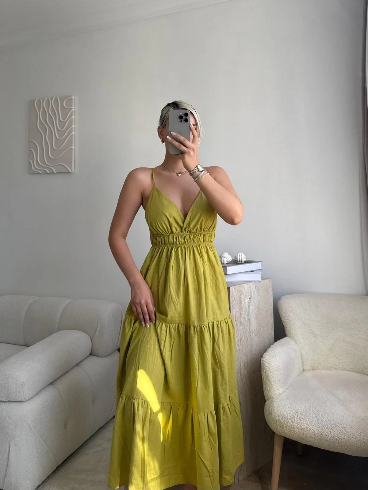 Askılı Sırt Çapraz Salaş Elbise - HARDAL