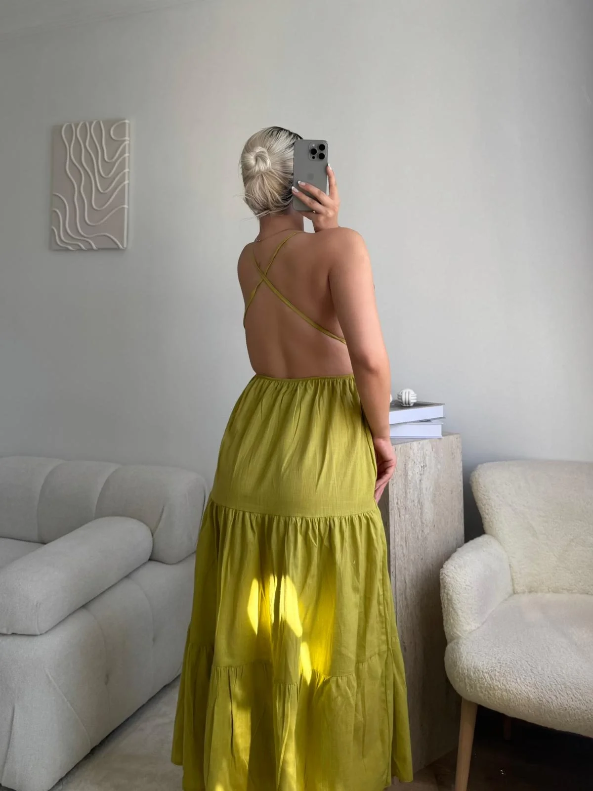 Askılı Sırt Çapraz Salaş Elbise - HARDAL