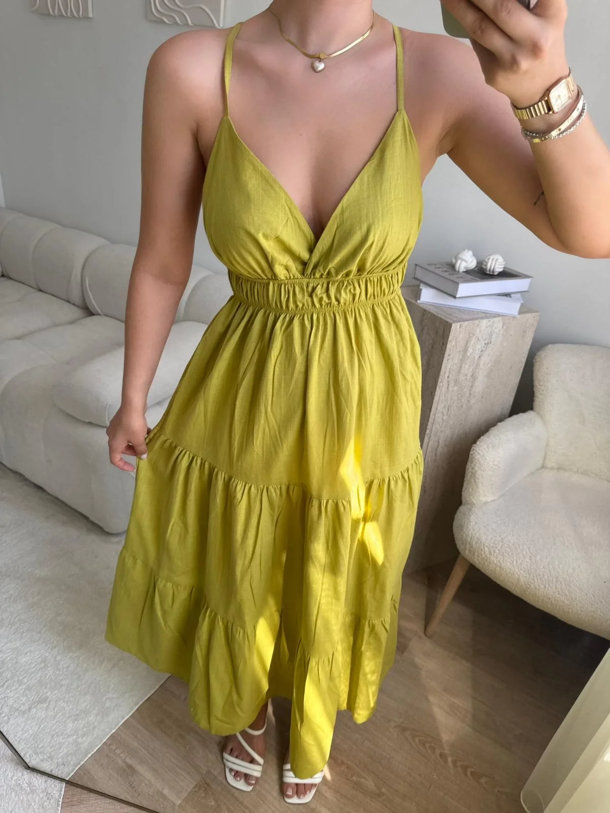 Askılı Sırt Çapraz Salaş Elbise - HARDAL