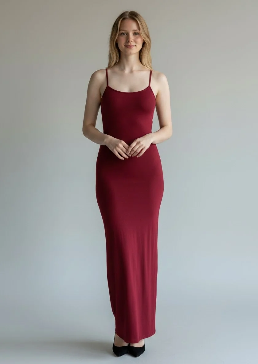 Askılı Viskon Maxi Elbise - BORDO